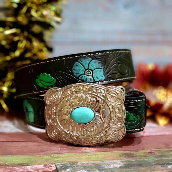 WOMEN\'S WESTERN GENUINE LEATHER BELT, COWGIRL HANDCRAFTED WITH BUCKLE SIZE MEDIU main image 8